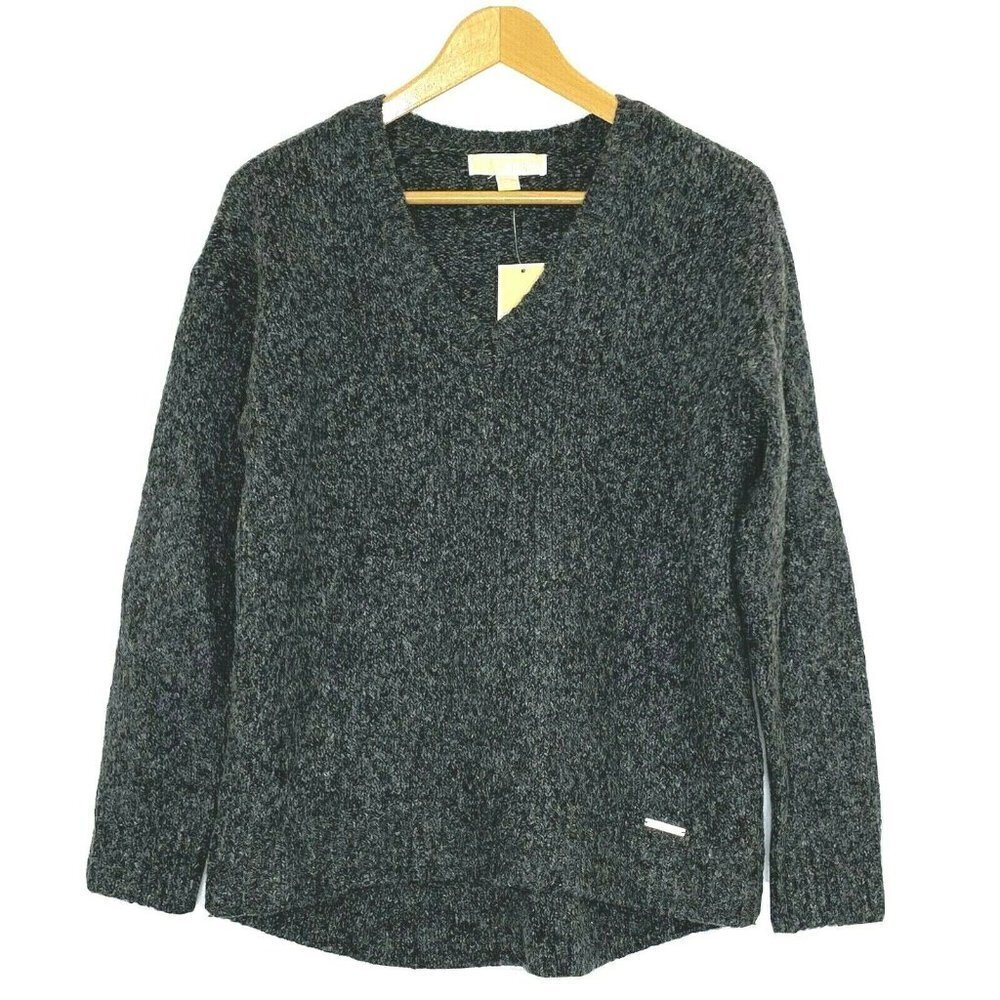 Michael Kors Long Sleeve V Neck High Lo Hem Sweater Womens size Medium Gray
